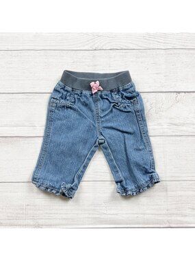 Circo Baby Girls Denim Pants Stretch Waistband Bow Blue Ruffle Trim 3-6 Months